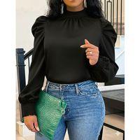 Kadın Uzun Kollu Balıkçı Yaka Arkadan Bağlamalı Omuzlardan Balon Ithal Krep Bluz