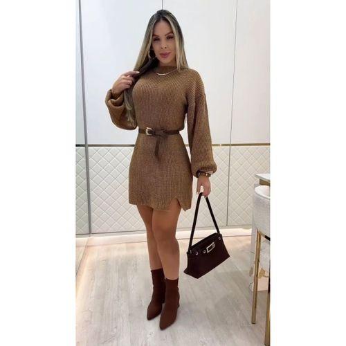 Kadın Uzun Kollu Yuvarlak Yakalı Kısa Triko Elbise
