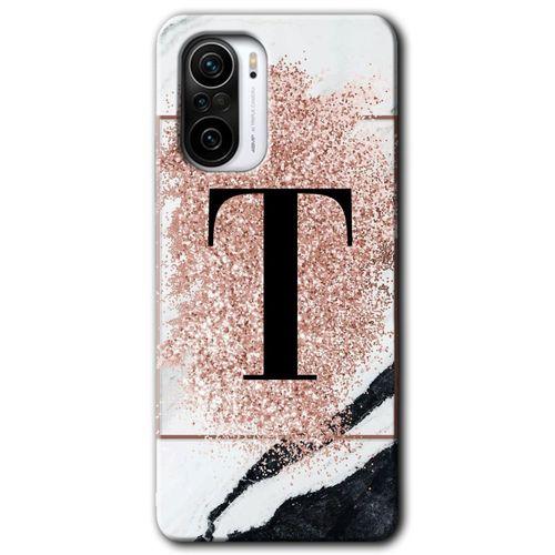 Poco F3 Kılıf HD Desen Baskılı Arka Kapak - Pembe Mermer Desenli T Harfi