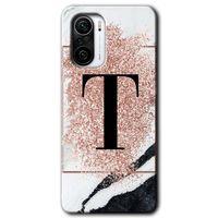 Poco F3 Kılıf HD Desen Baskılı Arka Kapak - Pembe Mermer Desenli T Harfi