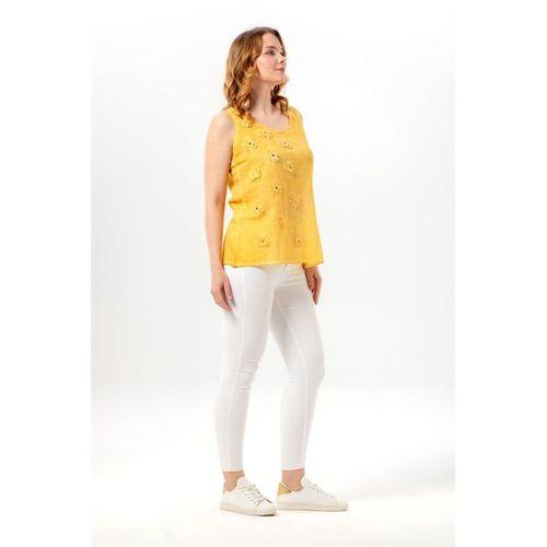 Kolsuz Devin Papatya Desenli Yazlık Poplin Bluz Sarı Sarı