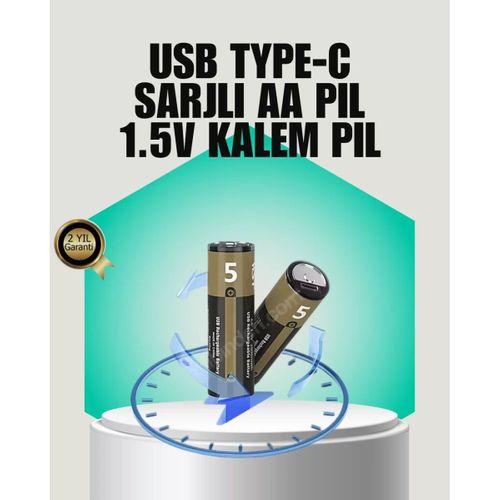 1.5v Aa Şarjlı Lityum Pil | 1000+ Kez Şarj Edilebilir | Hızlı Type-c Şarj (2 Adet)