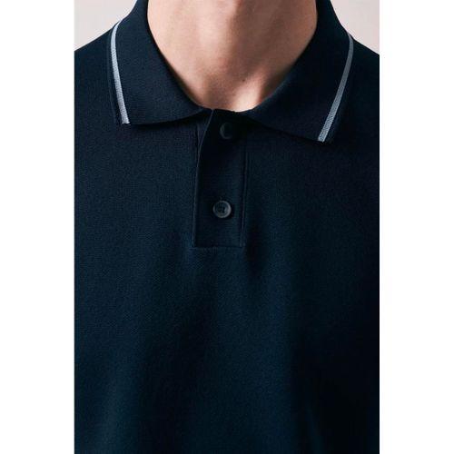 Austen Kontrast Biyeli Düğmeli Polo Yaka Kısa Kollu İnce Triko Erkek T-Shirt - Lacivert