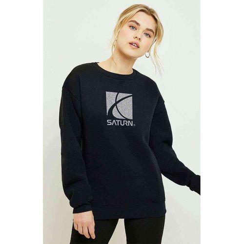 Saturn Baskılı Siyah Kadın Sweatshirt