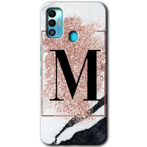 Potkal Hediye Fabrikası Tecno Spark 7T Kılıf HD Desen Baskılı Arka Kapak - Pembe Mermer Desenli M Harfi