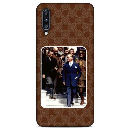 Samsung Galaxy A70s Kılıf Atatürk (23) Ultra Koruma Kılıfı Kahve Yuvarlak