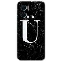 Xiaomi Redmi Note 11E HD Baskılı Kılıf + 9D Tam Ekran Koruyucu - Siyah Mermer Desenli Ü Harfi