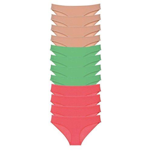 12 Adet Süper Eko Set Likralı Kadın Slip Külot Ten Yeşil Fuşya