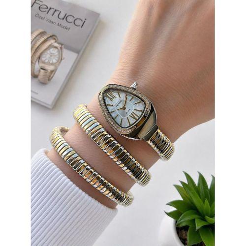 Ferrucci Yılan Model Kadın Kol Saati Çelik Kordon Kararma Renk Atma Yapmaz VS.BLKT.1047