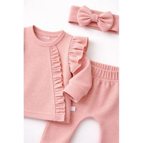 Pembe Fırfırlı 3’lü Kız Bebek Takımı