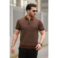 Erkek Fermuar Yakalı çizgili Kısa Kollu T-shirt