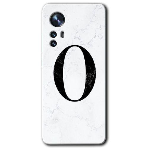 MRCİLETİSİM Xiaomi Mi 12 Pro Kılıf HD Desen Baskılı Arka Kapak + Temperli Cam - Beyaz Mermer Desenli O Harfi