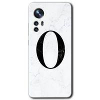 MRCİLETİSİM Xiaomi Mi 12 Pro Kılıf HD Desen Baskılı Arka Kapak + Temperli Cam - Beyaz Mermer Desenli O Harfi