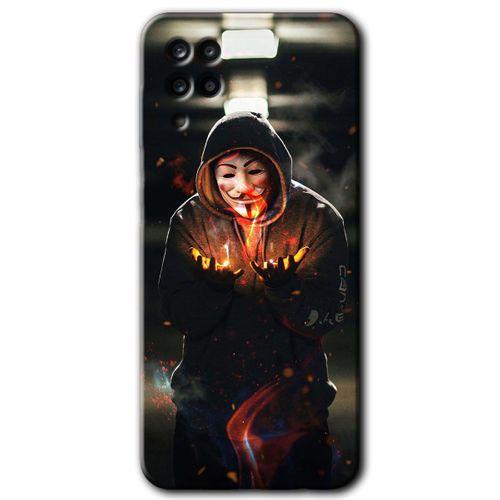 MRCİLETİSİM Samsung Galaxy A12 Kılıf HD Desen Baskılı Arka Kapak + Temperli Cam - V for Fire