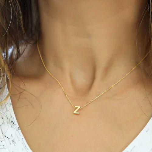 Lucky Life 925 Ayar Gumuss  3 Boyutlu Z Harf Gold Bayan Kolye
