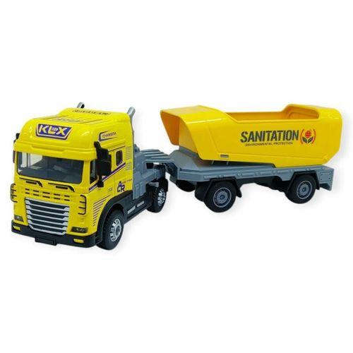 Metal Tır 1:24 - Sesli Işıklı Taşıyıcı Dorseli Tır 30 cm - Sarı