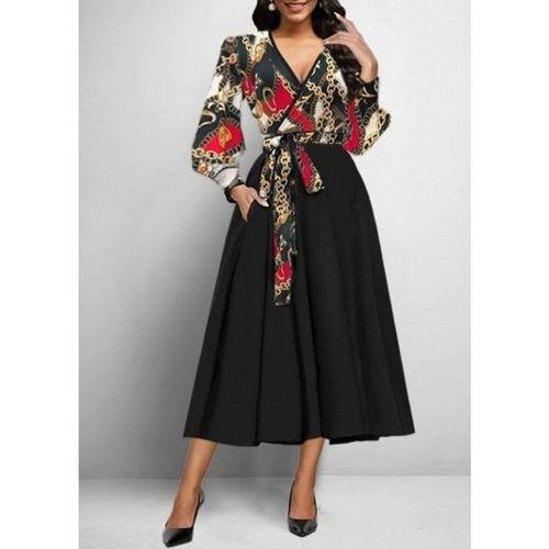 Kadın Uzun Kollu Kruvaze Yaka Dalgıç Krep Midi Boy Elbise