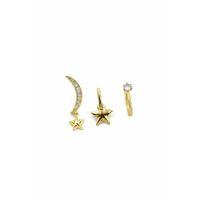 3'lü Taşlı Halka Küpe - Altın