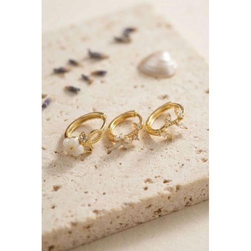 3 lü Set Çiçek Model Gold Renk Kadın Küpe