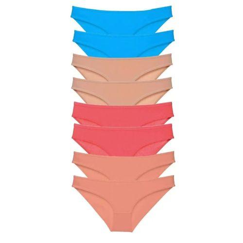 8 Adet Süper Eko Set Likralı Kadın Slip Külot Ten Pudra Fuşya Mavi