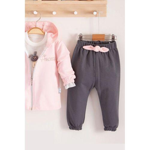 Prences Nakışlı Kapişonlu 3'lü % 100 Pamuk Kız Bebek Takımı