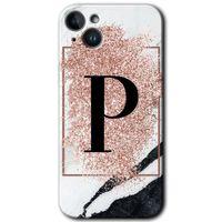 Potkal Hediye Fabrikası iPhone 14 Plus Kılıf HD Desen Baskılı Arka Kapak - Pembe Mermer Desenli P Harfi