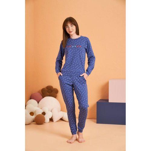 Pjs 28081 Kadın Uzun Kol Yuvarlak Yaka Kalpli Pijama Takım