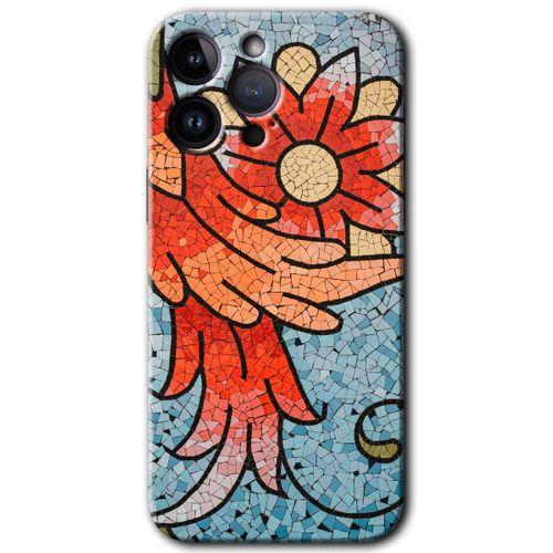 Potkal Hediye Fabrikası iPhone 14 Pro HD Baskılı Kılıf + 9D Tam Ekran Koruyucu - Mozaik Çiçek