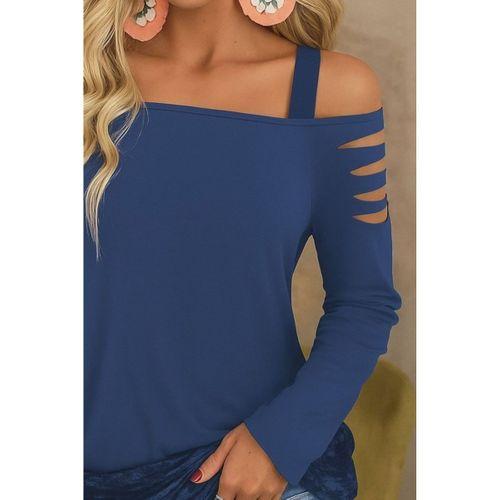 Kadın Uzun Lazer Kesik Detaylı Askılı Viskon Iki Iplik Bluz