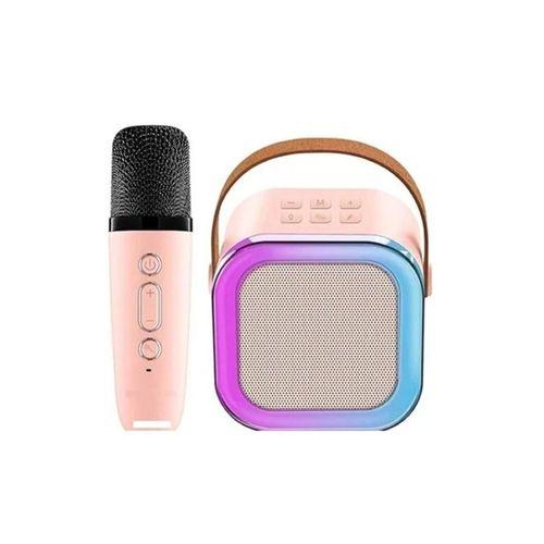 Karaoke Kablosuz Hoparlör Mikrofonlu Rgb Işıklı Bluetooth Speaker Tf Kart/usb Pembe