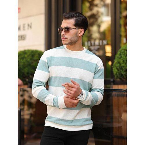 Yatay Şerit Çizgi Triko Kazak - Su Yeşili