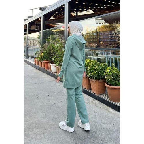 Fermuarlı Kapşonlu İkili Sade Basic Eşofman Spor Takımı - 03052.100 - Çağla Yeşili