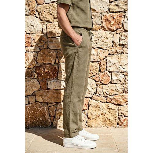 Calvert Tensel Pamuk Kumaş Çizgili Relaxed Fit Erkek Pantolon - Avcı Yeşili