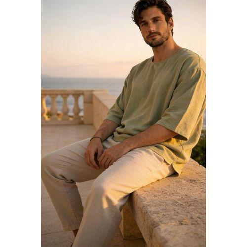 Castiel Bisiklet Yaka Fakir Kol Oversize Kısa Kol T-shirt - Haki