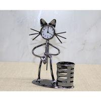 Metal Saksafon Çalan Kedi Müzisyen Saat Ve Kalemlik