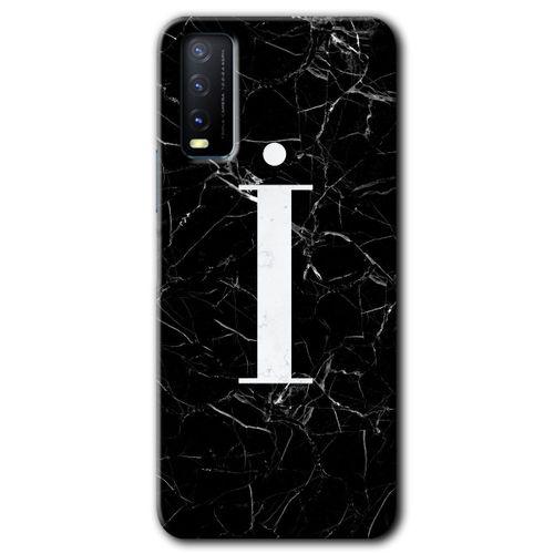 Vivo Y20 HD Baskılı Kılıf + 9D Tam Ekran Koruyucu - Siyah Mermer Desenli İ Harfi