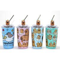 Capybara Figürlü Isı Muhafazalı Metal Pipetli Paslanmaz Çelik Kupa