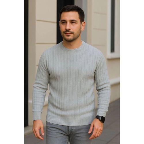 Erkek Fitilli Triko Kazak 2’li Set – Siyah - Gri, Kalın Dokuma Pamuklu Regular Fit Bisiklet Yaka Uzun Kollu Rahat Kışlık Kazak Kombini