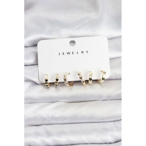 Gold Renk Pirinç Minimal Kalp Detaylı Kadın Küpe Seti