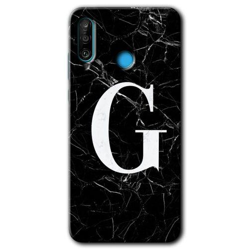 Huawei P30 Lite Kılıf Kapak - Siyah Mermer Desenli G Harfi +Hayalet Ekran Yandan Gözükmez