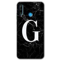 Huawei P30 Lite Kılıf Kapak - Siyah Mermer Desenli G Harfi +Hayalet Ekran Yandan Gözükmez