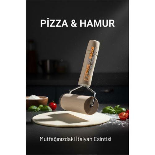 Pizza Merdanesi - Profesyonel Ahşap Saplı  Hamur Açma Merdanesi -
