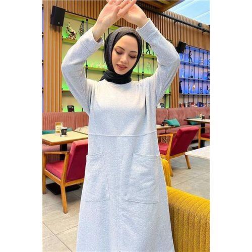 Önden İki Cepli Sade Basic Uzun Tunik Pantolon İkili Spor Takımı - 03067.008 - Gri