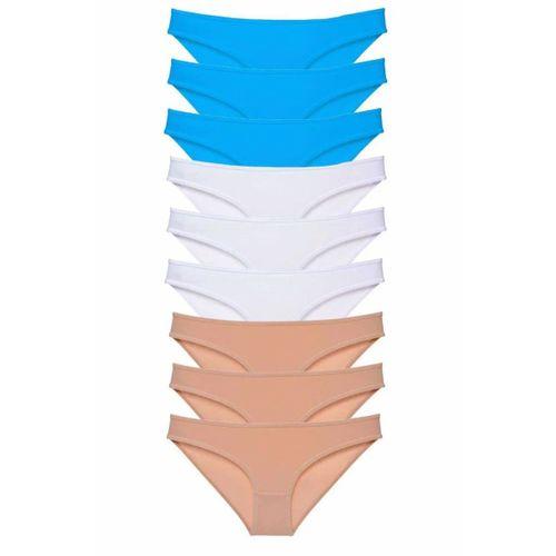9 adet Süper Eko Set Likralı Kadın Slip Külot Ten Beyaz Mavi