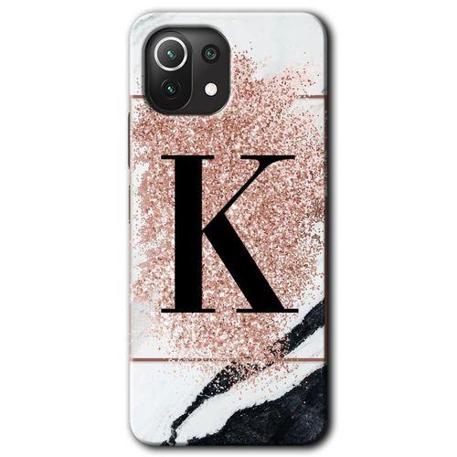 Potkal Hediye Fabrikası Xiaomi Mi 11 Lite Kılıf HD Desen Baskılı Arka Kapak - Pembe Mermer Desenli K Harfi