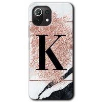 Potkal Hediye Fabrikası Xiaomi Mi 11 Lite Kılıf HD Desen Baskılı Arka Kapak - Pembe Mermer Desenli K Harfi