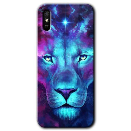 MRCİLETİSİM Xiaomi Redmi 9A Kılıf Kapak - Neon Lion +Hayalet Ekran Yandan Gözükmez