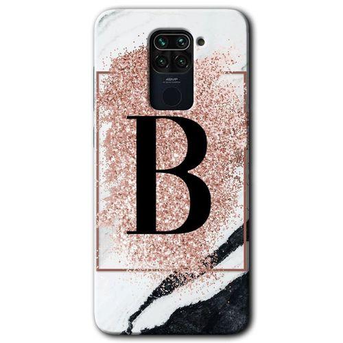 MRCİLETİSİM Xiaomi Redmi Note 9 Kılıf Baskılı Kapak - Pembe Mermer Desenli B Harfi + 5D Tam Kaplayan Cam