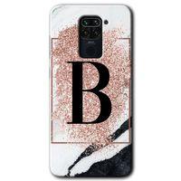 MRCİLETİSİM Xiaomi Redmi Note 9 Kılıf Baskılı Kapak - Pembe Mermer Desenli B Harfi + 5D Tam Kaplayan Cam
