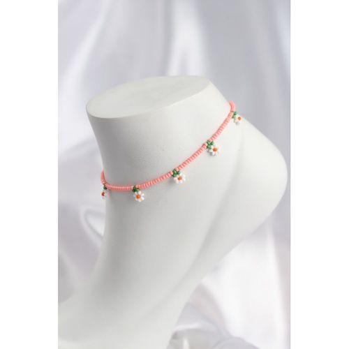 Pembe Renk Boncuklu Papatya Motifli Halhal